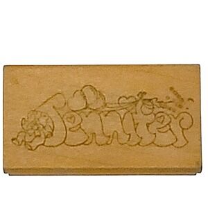 VTG Art Impressions‎ Jennifer Rubber Stamp 1"x1.75" Bubble Letters Name Wood